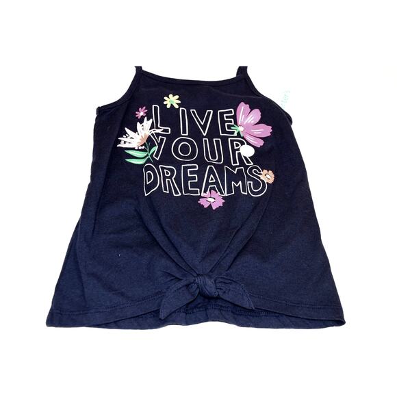 Carters Kid Girls Tank Blue Sz 4 100% Cotton Graphic Tee Navy Pink Floral - Picture 1 of 6